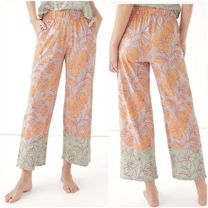 Pact Staycation sleep organic cotton Floral pull on wide leg boho lounge pants L